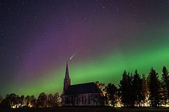 Comet C 2025 A6 Lemmon and Northen lights in Maarja-Magdaleena