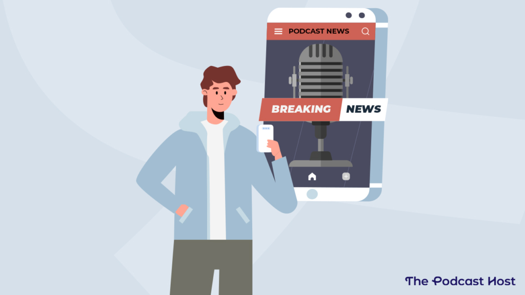 Man reading breaking podcast news on smartphone