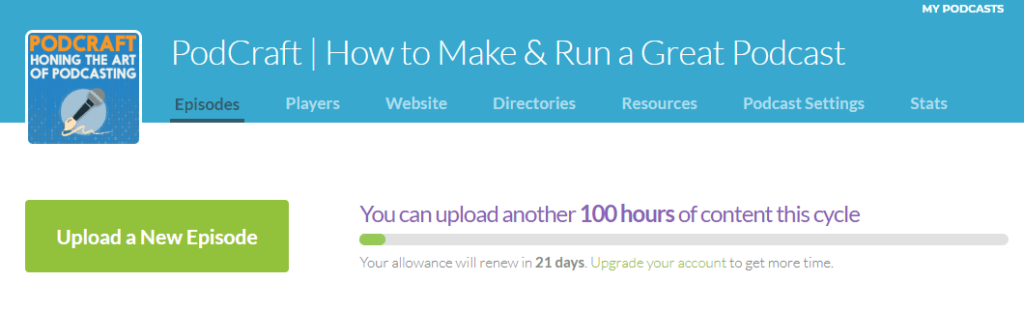 buzzsprout's podcast hosting dashboard