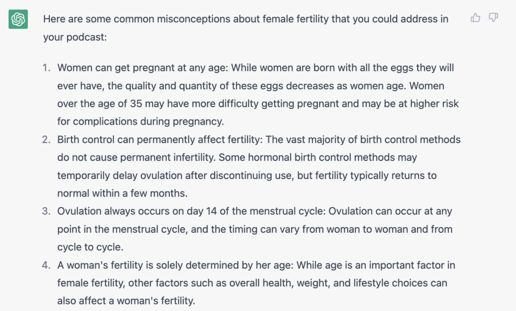 ChatGPT prompt result for misconceptions on podcast topic